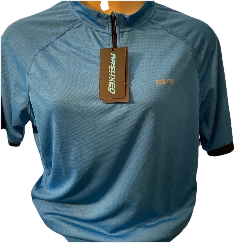 NWT ‎ ARSUXEO Men's  XXL Cycling Blue and Black Shirt.